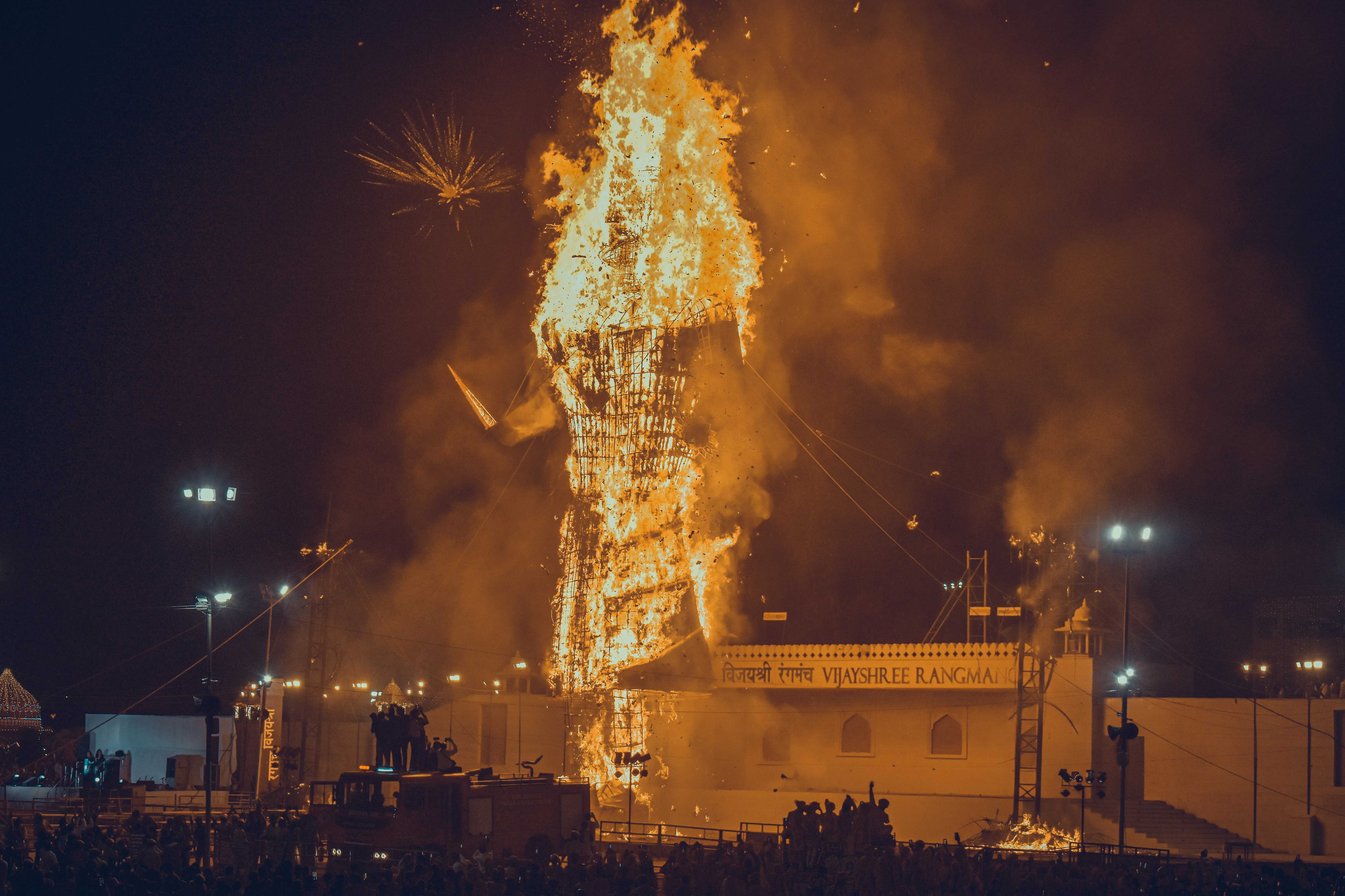 Effigies of Ravana blaze as communities rejoice in the victory of good over evil.