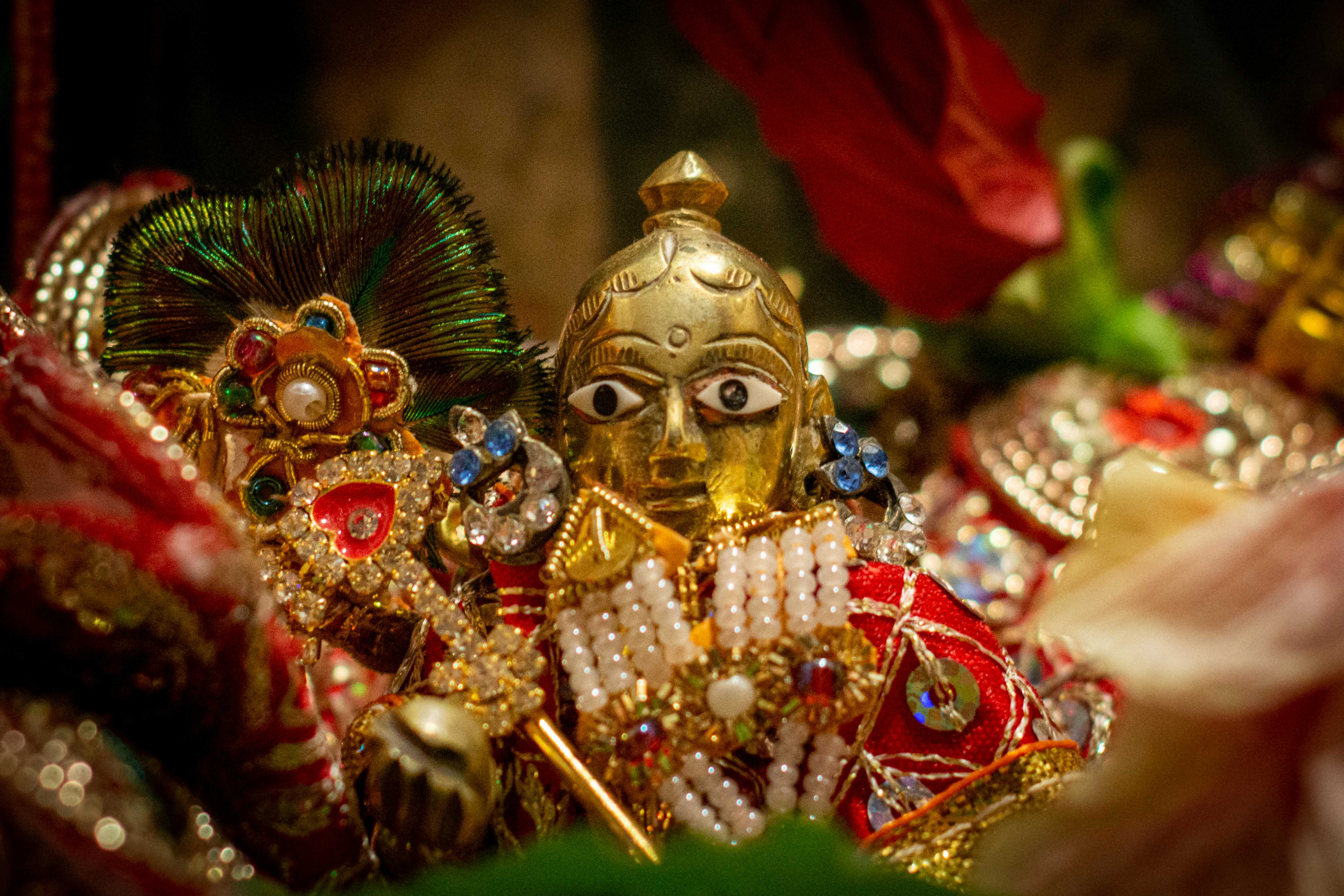 Devotees reenact the playful and divine moments of Lord Krishna's life with joy and reverence.